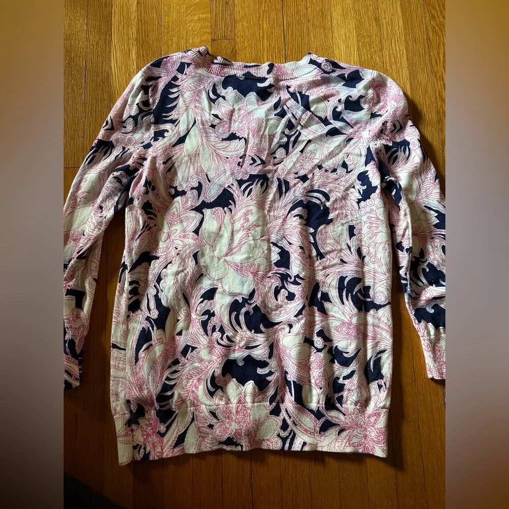 Talbots Beaded Botanical Cardigan, Size Small